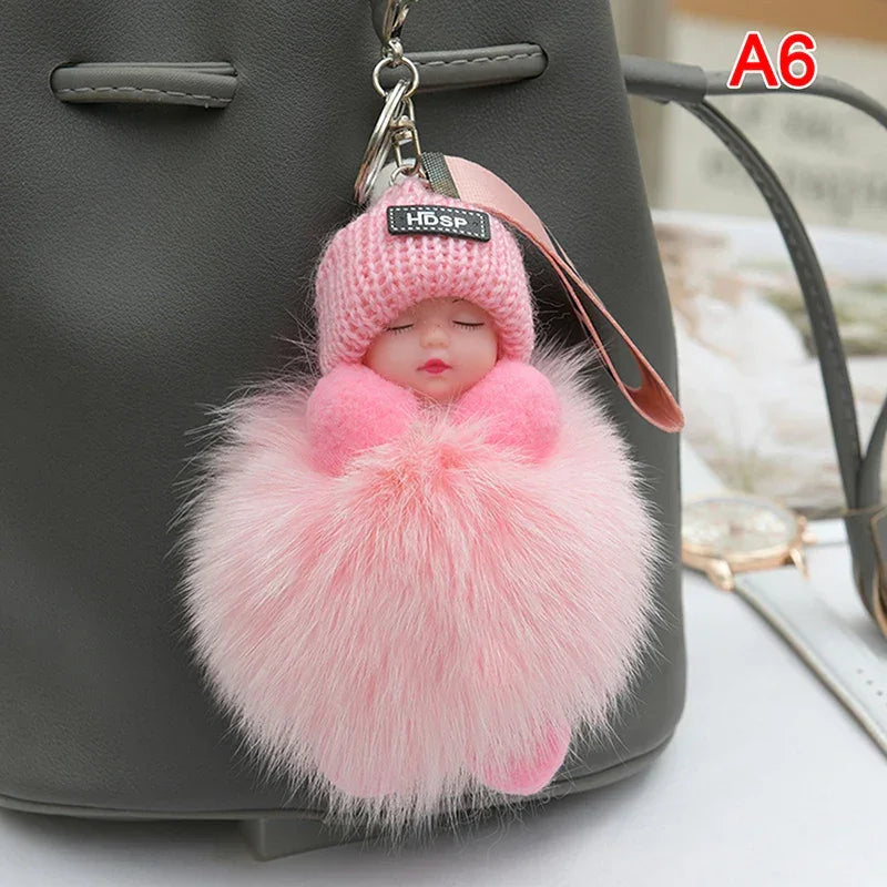 Pompom Sleeping Baby Keychain