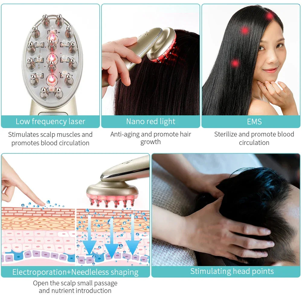 RF Laser Hair Growth Comb Massage Nano Anti Hair Loss Treatment Infrared Red Light EMS Vibration Massager Hair Care Hair Brush