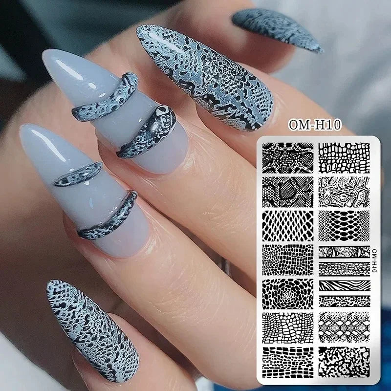 Snake Leopard Nail Templates Flower Leaf Heart Lace Pattern Nail Stamper Stencil Plates For Women Girls DIY Manicure Accessories