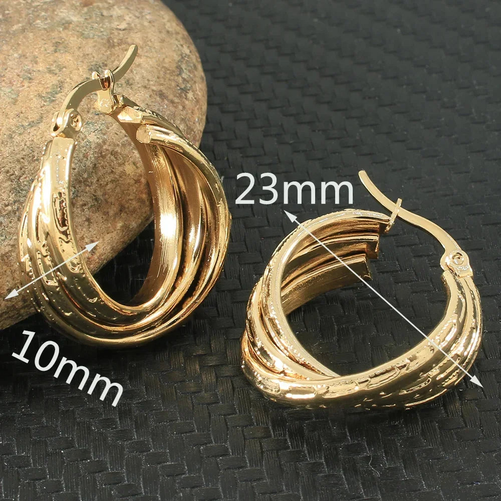 Newest Gold Color Fashion Stainless Steel Jewelry Simple Hoop Earrings Personality Bijoux En Acier Inoxydable Femme EFGZCBEP