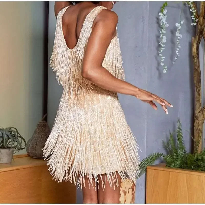 Tassel Sequin Feather Mini Dress