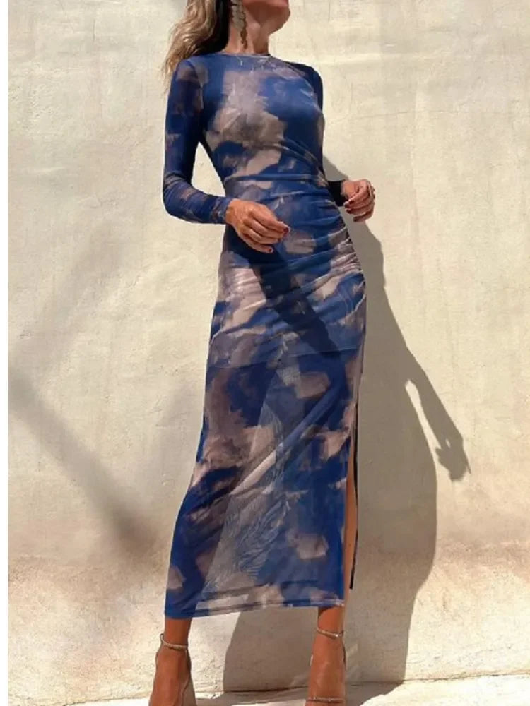 Amy Mesh Long Sleeve Party Dress