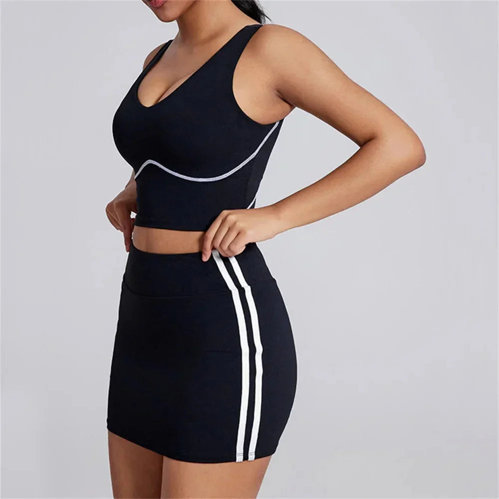 2025 1/2PCS High Waist Anti Shorts Yoga Set Women Sport Bra Gym Workout Skirt Fitness Sports Active Suit Tennis Badminton Wear