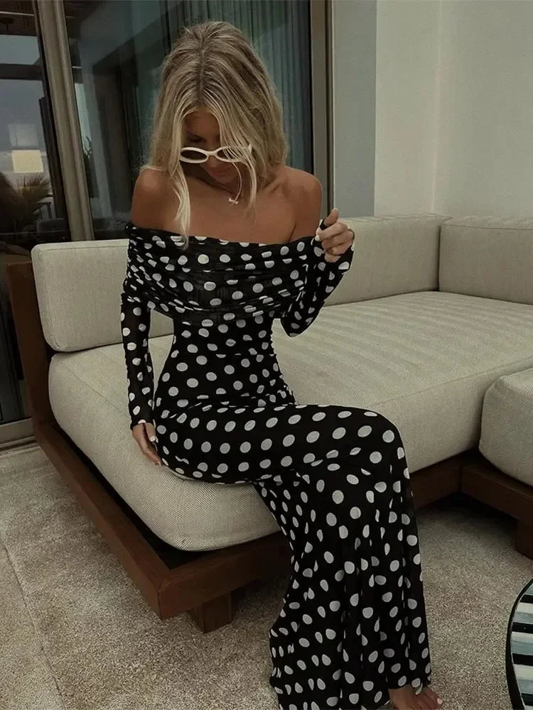 Monroe Polka Dot Print Maxi Dress