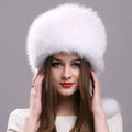 Real Fox Fur Hat for Women with Leather Top Mongolian Princess Hat with Pompom Winter Warm beanie Russian Cap Bonnets for Women