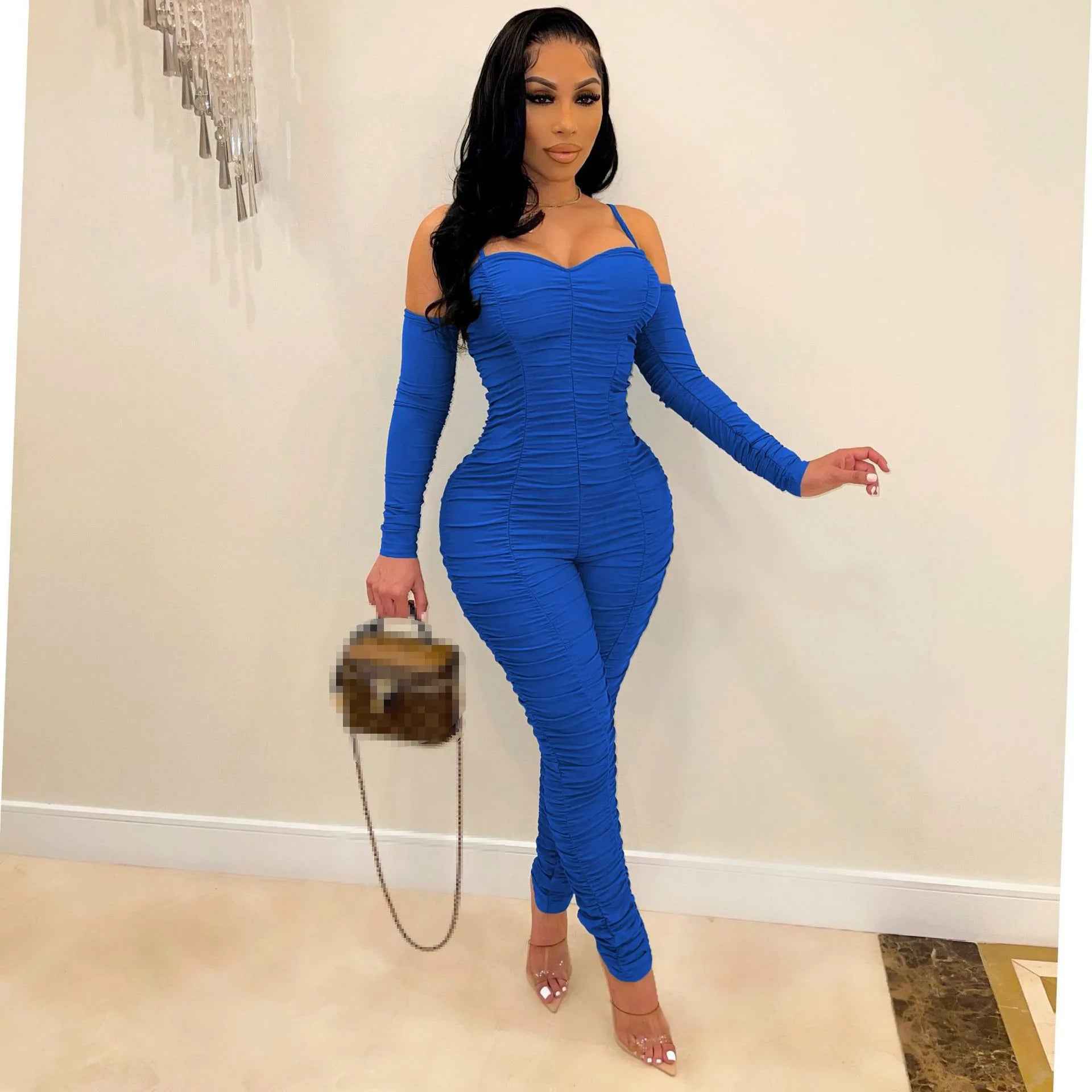 Ruched Long Sleeve : Form Fitted Jumpsuit