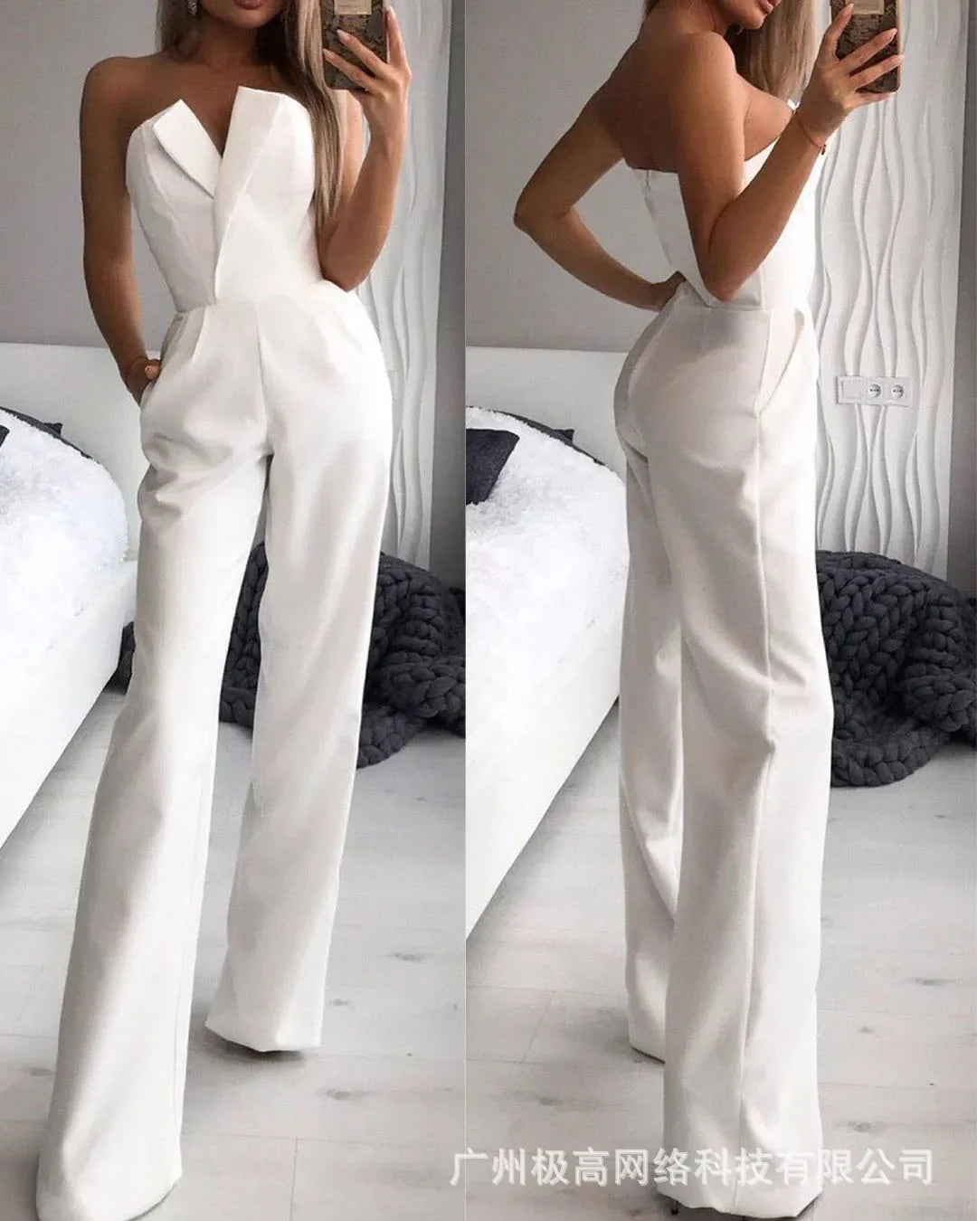 Wide Leg Strapless Jumpsuit