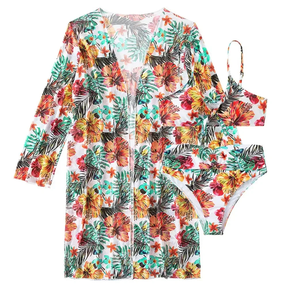 Tropic Vibes High Waisted Bikini 3pc Set S-3XL