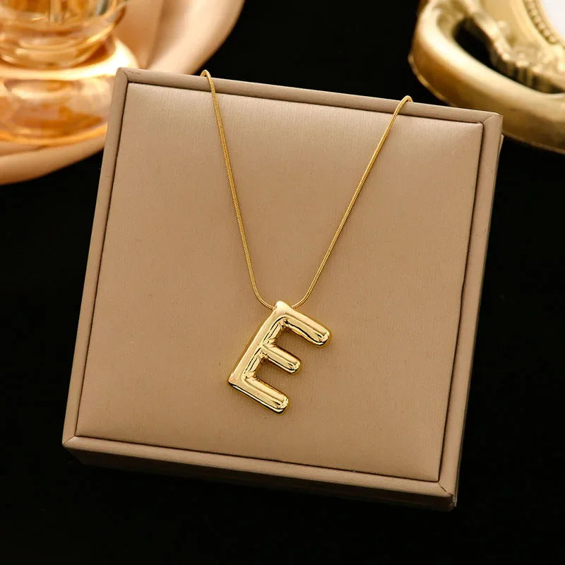 Stainless Steel Chain Gold Plated Letter Necklaces Chunky Alphabet Balloon Bubble Initial Pendant Necklace for Women Men Jewelry