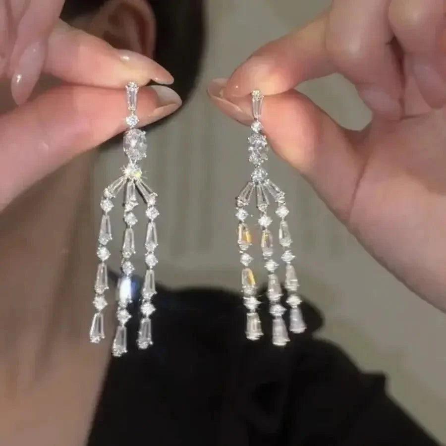 Fashion Luxury Geometric Dangle Drop Earrings for Women Wedding Party Jewelry Accessories Gorgeous Cubic Zirconia Bridal Brincos