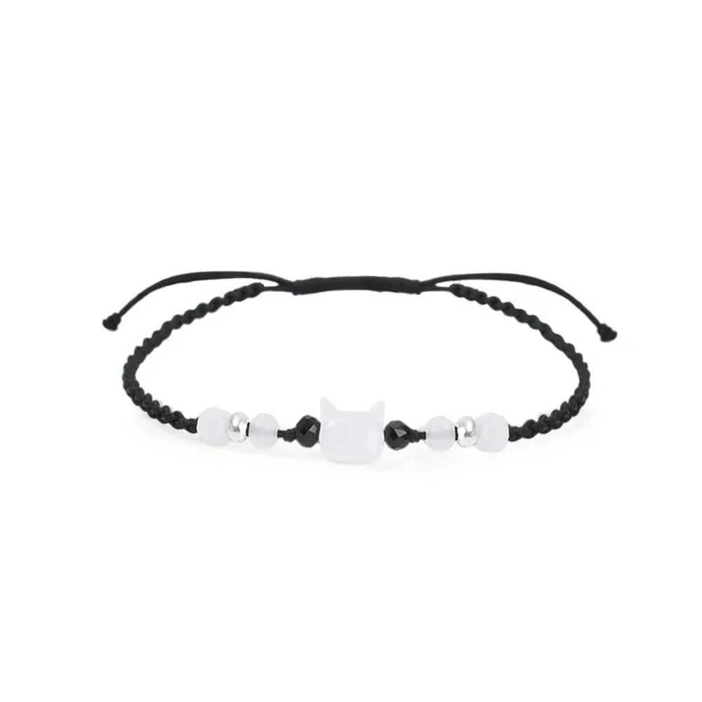Moonstone Obsidian Cat Charm Bracelets