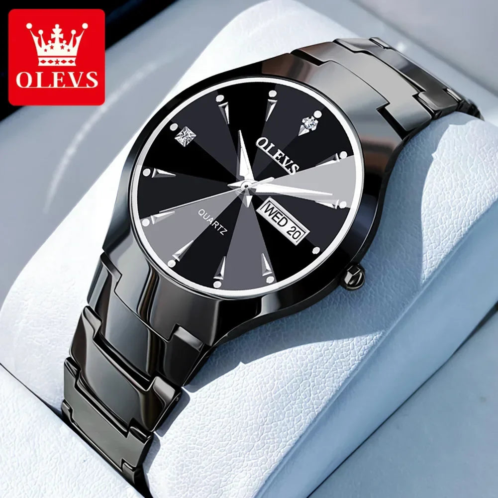 Tungsten Steel Luxury Waterproof Quartz Calendar Watch