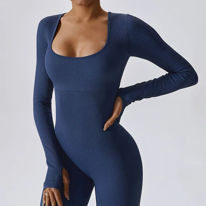 Long Sleeve Ribbed Yoga Jumpsuit