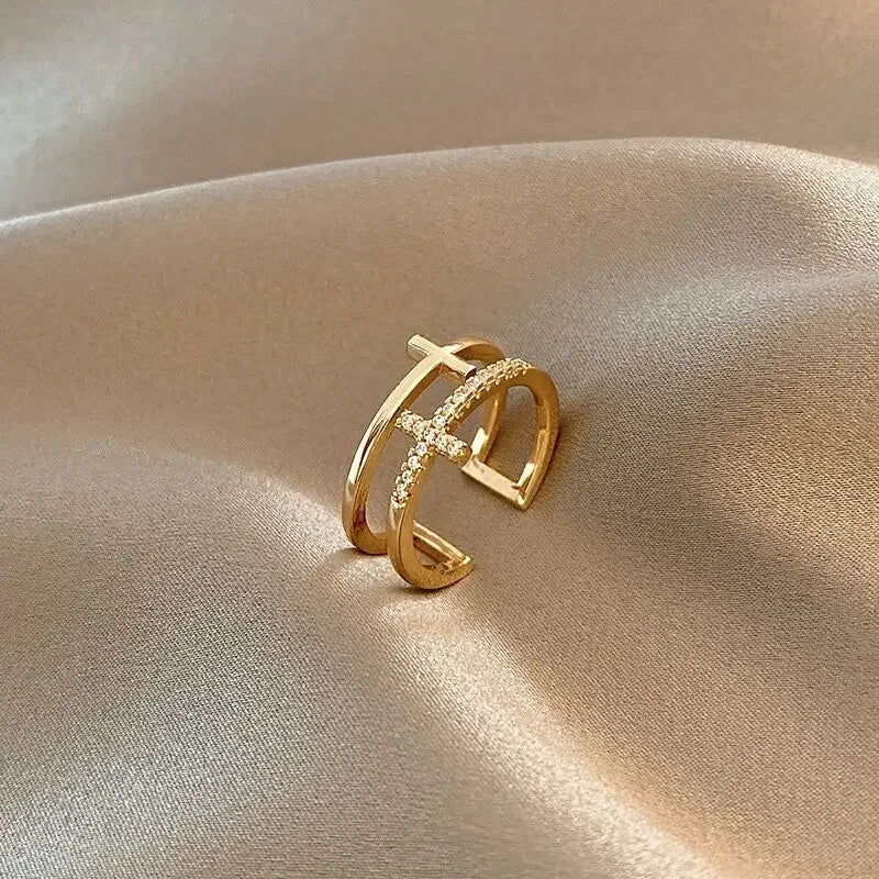 925 Sterling Silver Double Cross Zircon Ring