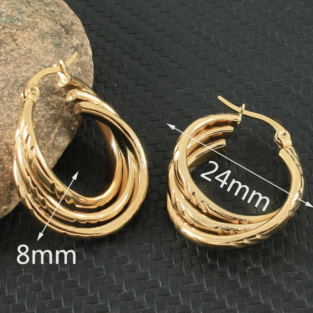 Newest Gold Color Fashion Stainless Steel Jewelry Simple Hoop Earrings Personality Bijoux En Acier Inoxydable Femme EFGZCBEP