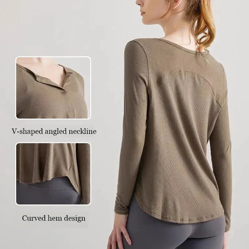 Women's loose sports T-shirt, breathable yoga suit, long sleeved cover up, fitness training yoga top