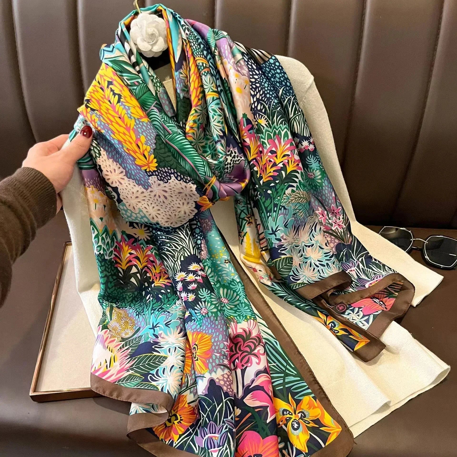 180*90cm Luxury Brand Women Summer Silk Scarves Shawl Lady Wrap Soft Female Europe Designer Beach Bandanna foulard muffler pareo
