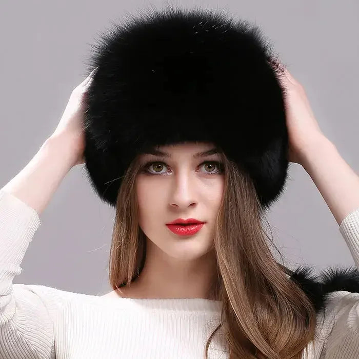 Real Fox Fur Hat for Women with Leather Top Mongolian Princess Hat with Pompom Winter Warm beanie Russian Cap Bonnets for Women
