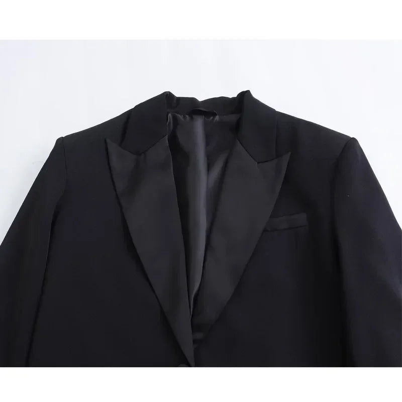 Satin Black Cropped Blazer