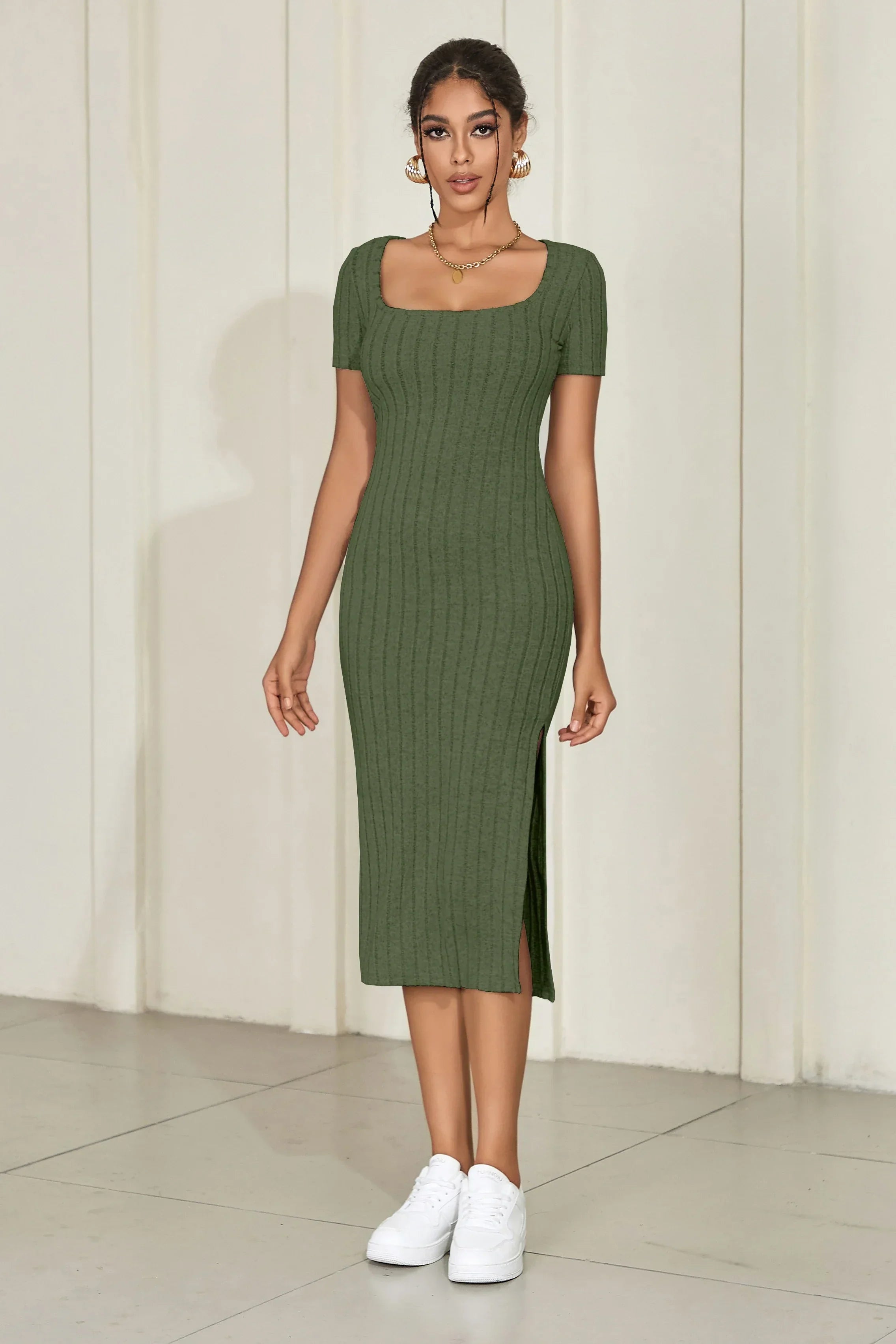 Lauren Short Sleeve Knit Midi Dress