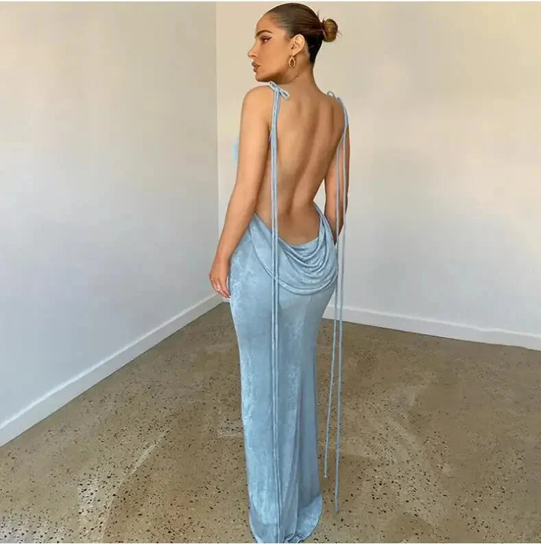 Kendall Halter Backless Bodycon Maxi Party Dress