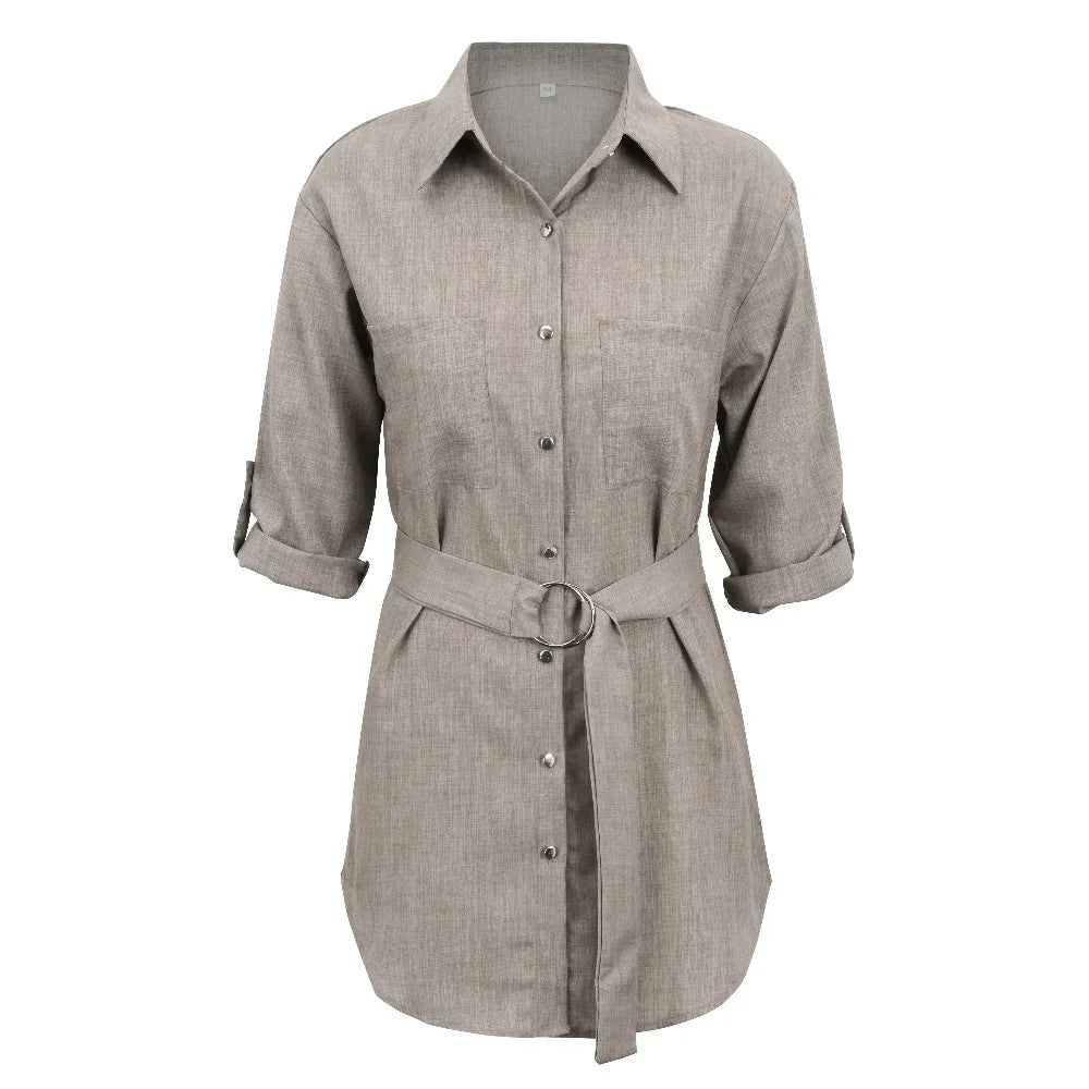 Everyday Deep V 3/4 Sleeve Shirt Dress