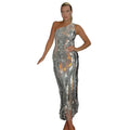 Silvery Sexy Off-shoulder Sequin Women's Dresses Sleeveless Diagonal Collar Tassels Shinny Robes 2023 New Ladies Banquet Dresses