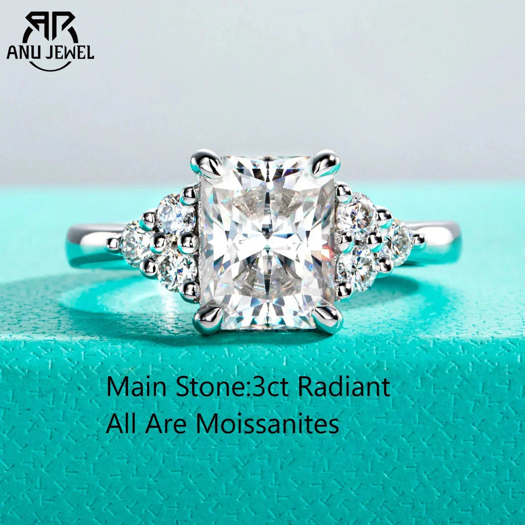 AnuJewel 3ct Radiant Cut D Color Moissanite Engagement Ring 18K Gold Plated Luxurious Wedding Ring Women Jewelry Wholesale