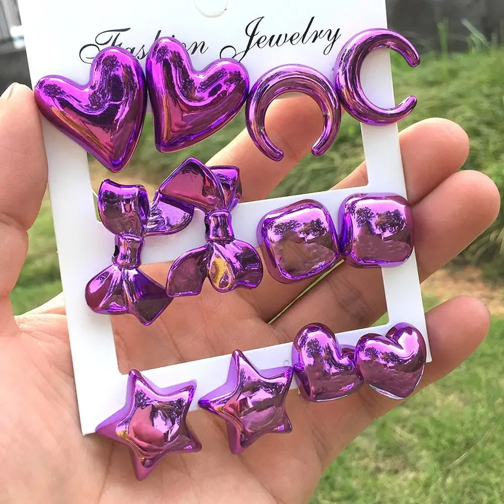 Happy Metallic Balloon Stud Earrings Set