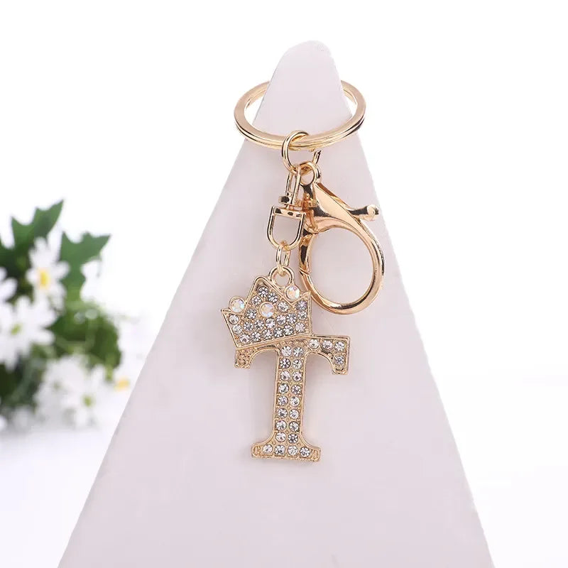 Luxury Crown 26 Letter Metal Keyring Fashion Rhinestone Keychain