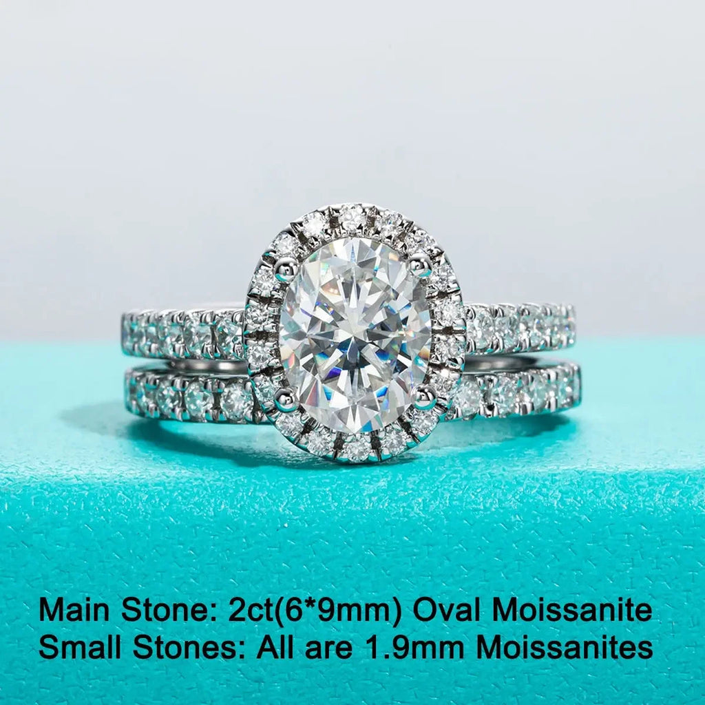 Wedding Band 2ct (Total 2.648ct) Oval Cut D Color Moissanite Ring Set