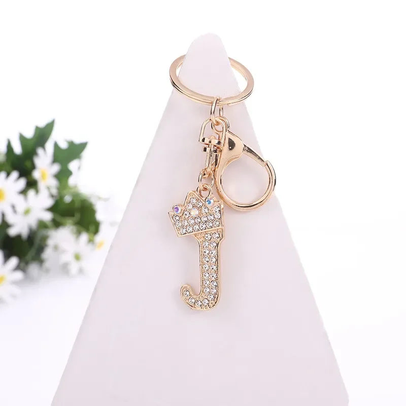 Luxury Crown 26 Letter Metal Keyring Fashion Rhinestone Keychain