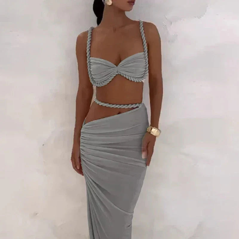 Spring Summer Women's Bikini Set 2 Piece High Waist Wrap Swimsuit Halter Wrap Swim Skirts + Suspender Bra Bathing Suit Beachwear