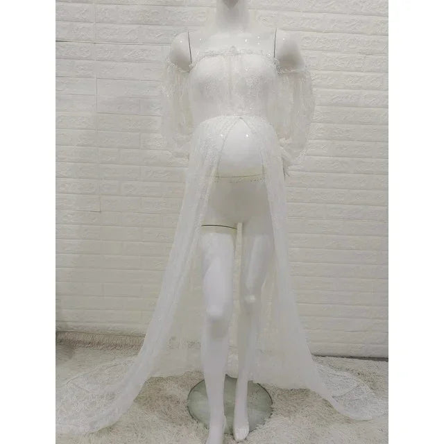 Maternity Photo Shoot Mesh Lace Maxi Dress