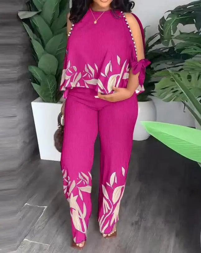 New Women Two Piece Set Plus Size Fashion Short Sleeve