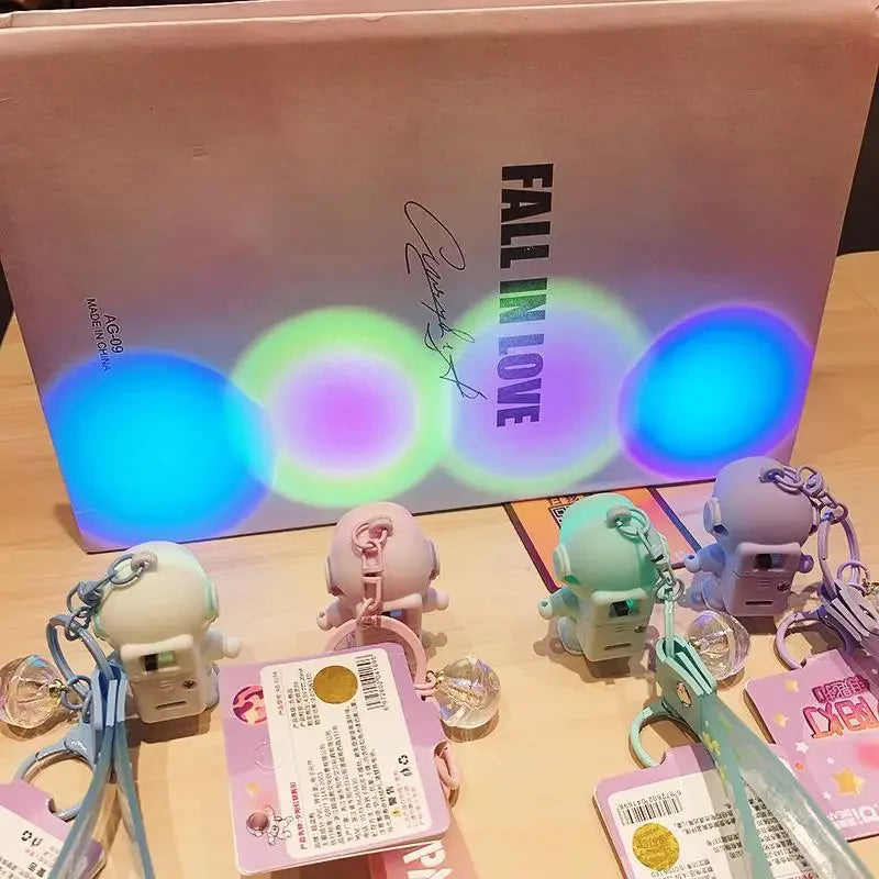 Cartoon Spaceman Light Glowing Keychain Sunset Light Luminous Keychain Female Cute Space Astronaut Couple Key Chain Bag Hanging