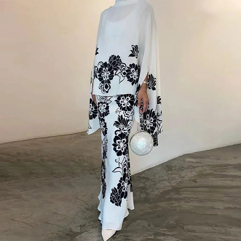 Satin Elegant Blouse & Slim Long Skirt Suit