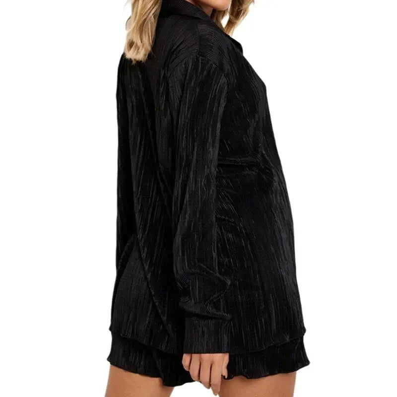 Essentials Long Sleeve Button Down Shirt Tops and Shorts Set