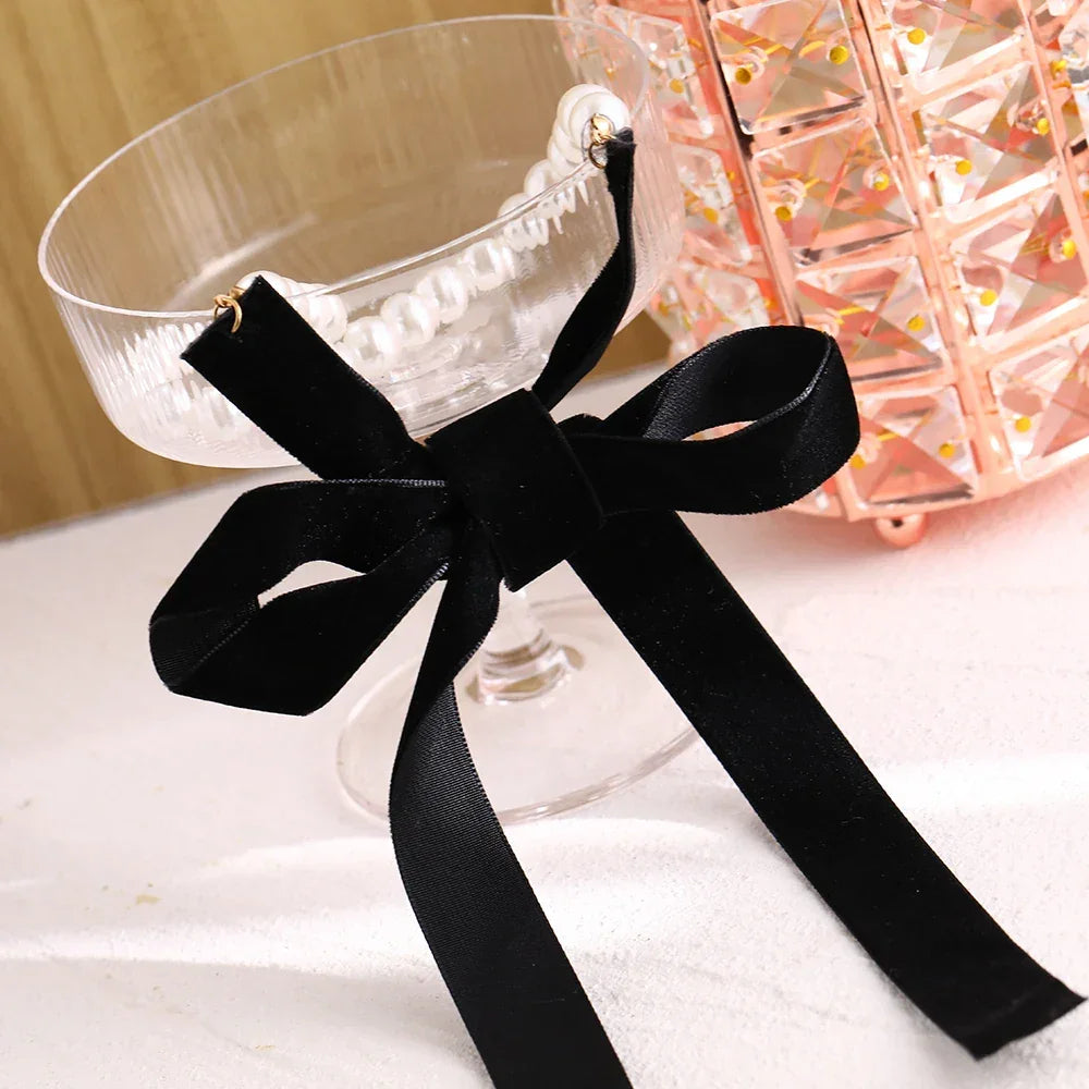 Pearl & Black Velvet Choker Necklace