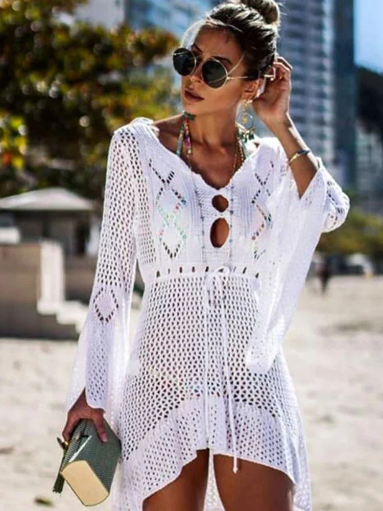 Boho White Crochet Beach Dress