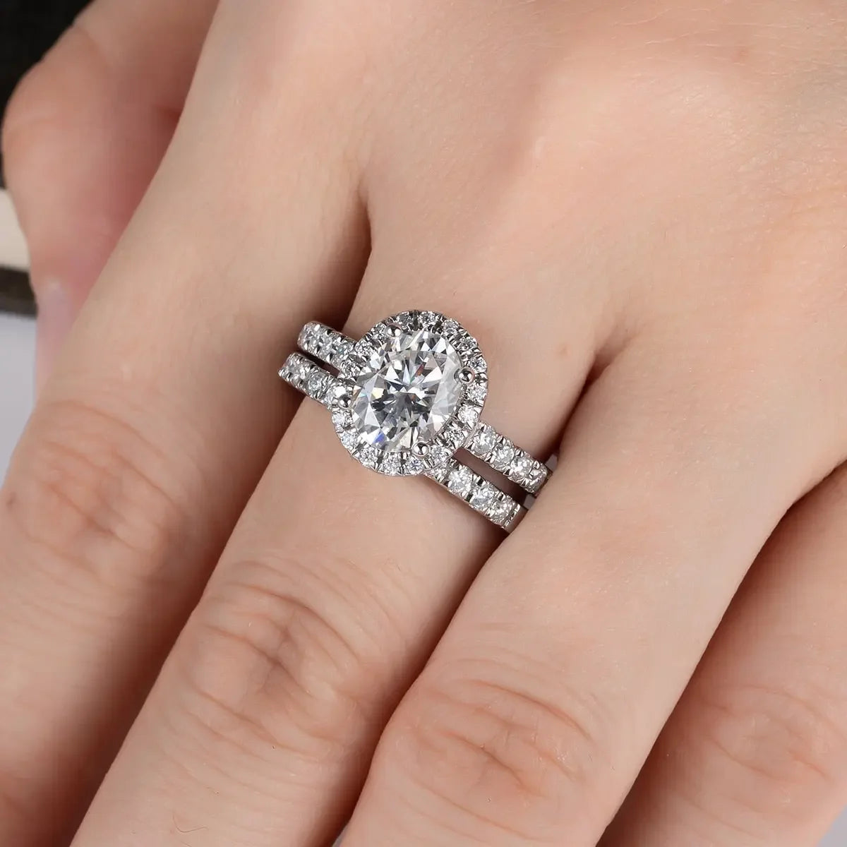 Wedding Band 2ct (Total 2.648ct) Oval Cut D Color Moissanite Ring Set