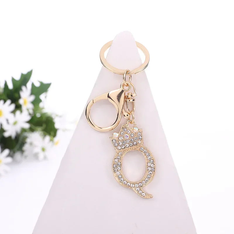 Luxury Crown 26 Letter Metal Keyring Fashion Rhinestone Keychain