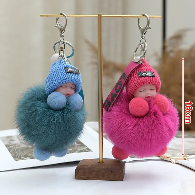 Pompom Sleeping Baby Keychain