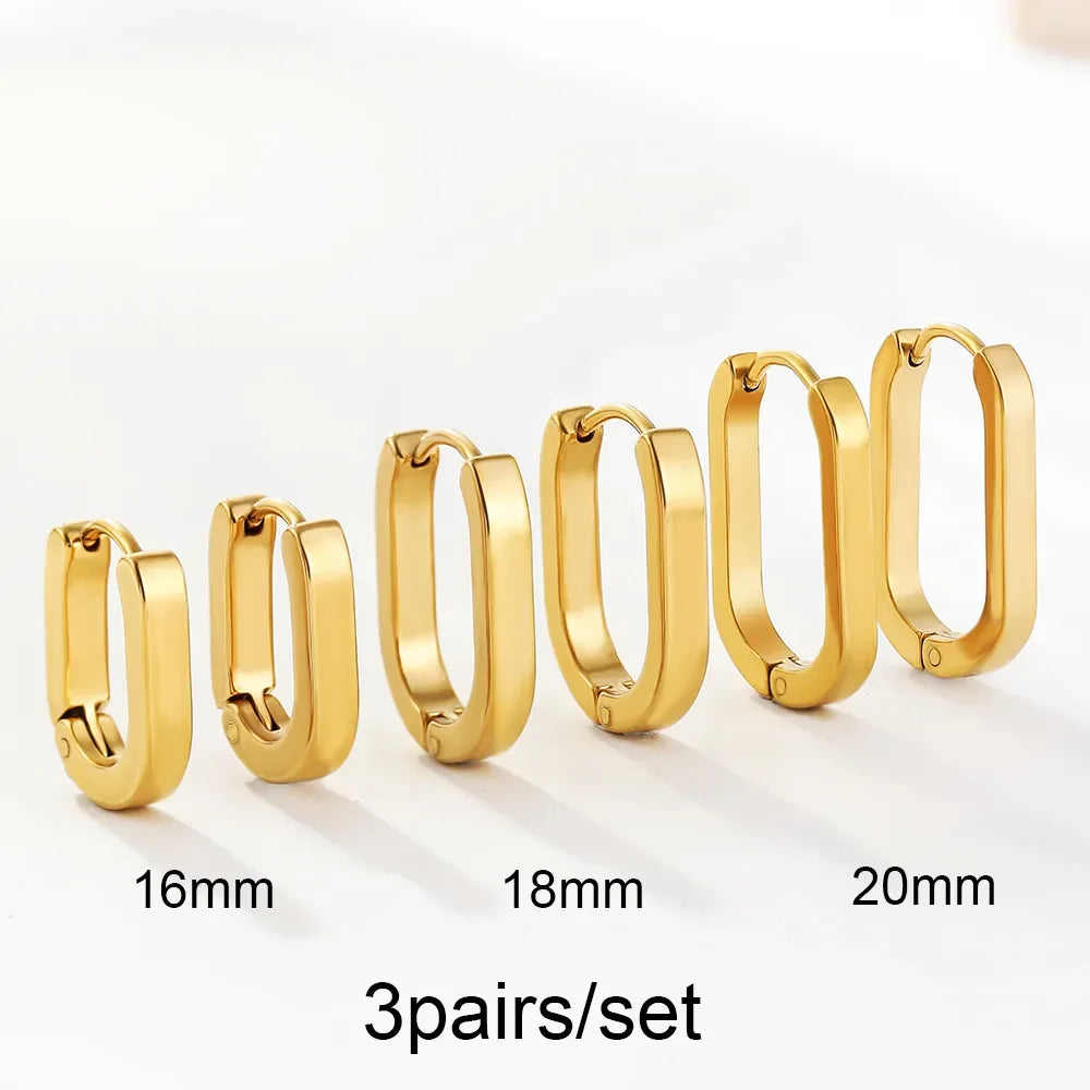 Gold Color Stainless Steel Hoop Earrings for Women Small Simple Round Circle Huggies Ear Rings Steampunk Accessories