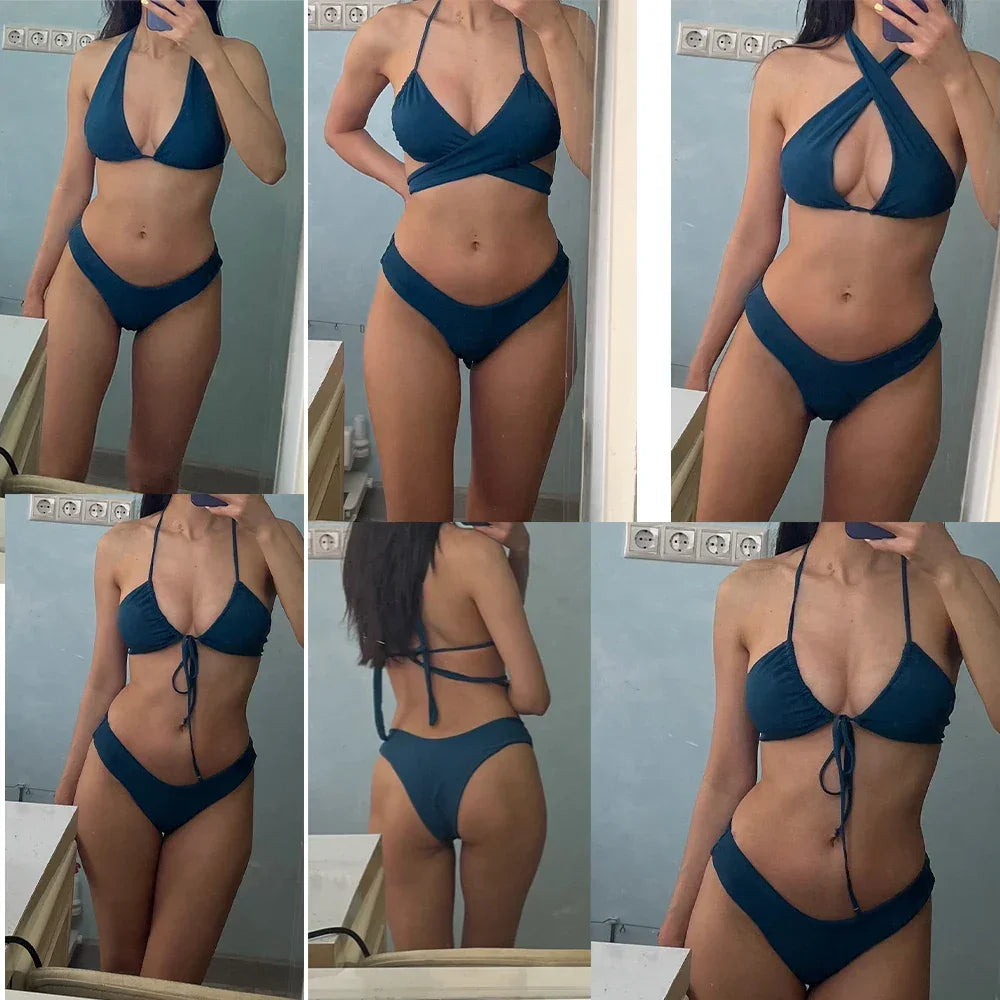 Sexy Micro Bikini Women  2023 New High Cut Swimsuit Summer Swimwear Solid Bathing Suits Beachwear Women Brazilian Push Up Bikini