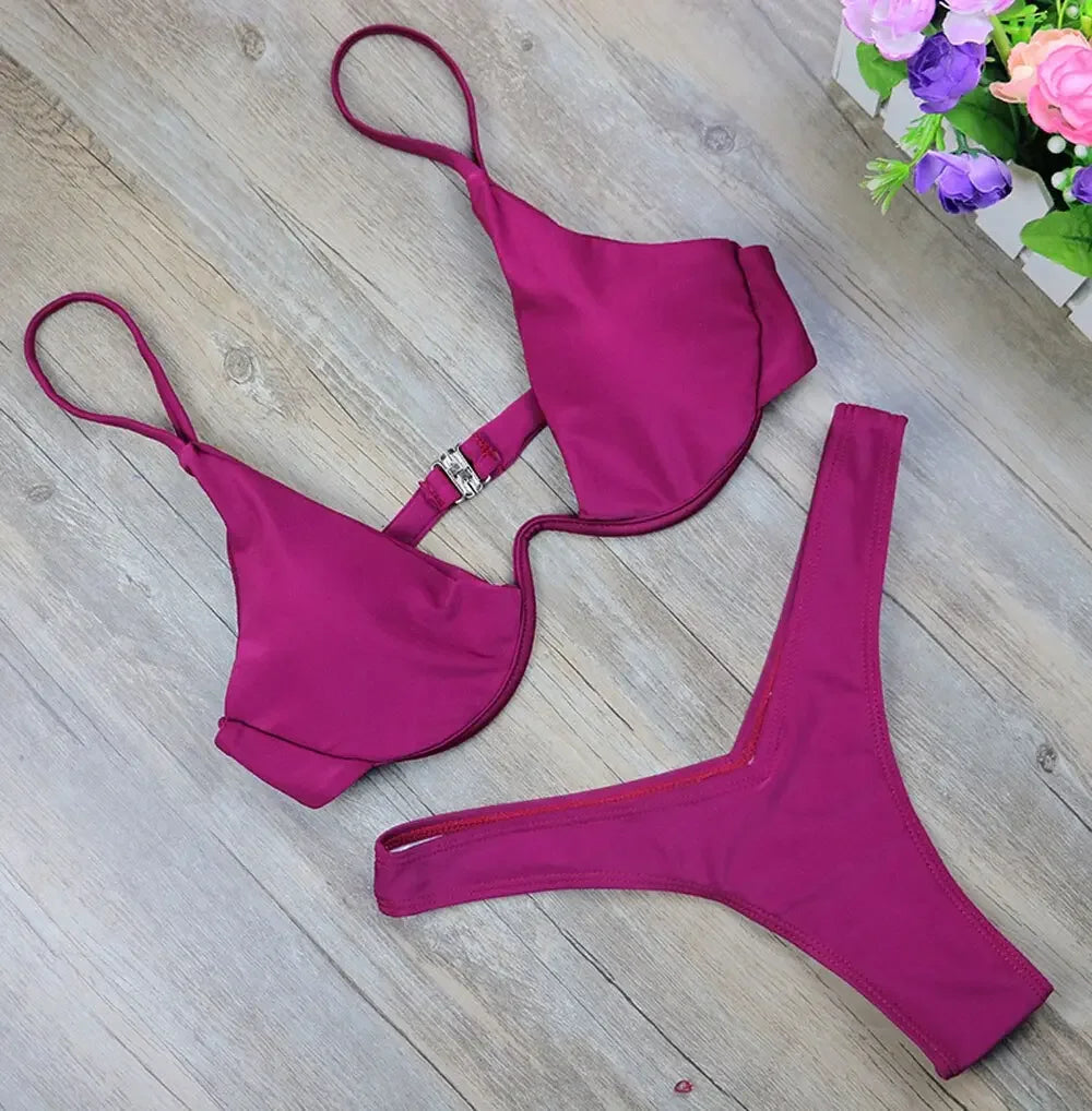 Sexy Women Bikini Brazilian Swimsuit Push-up Bra Bikini Set Two Piece Swim Suit Swimwear Low-waisted Beachwear Leopard Bathing
