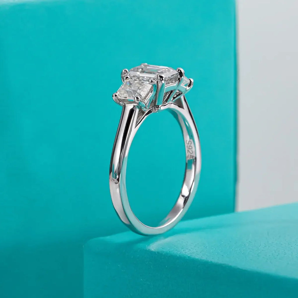 LUX 1.8ctw Emerald Cut D Color Moissanite Ring 18K Gold Plated 925 Sterling Silver
