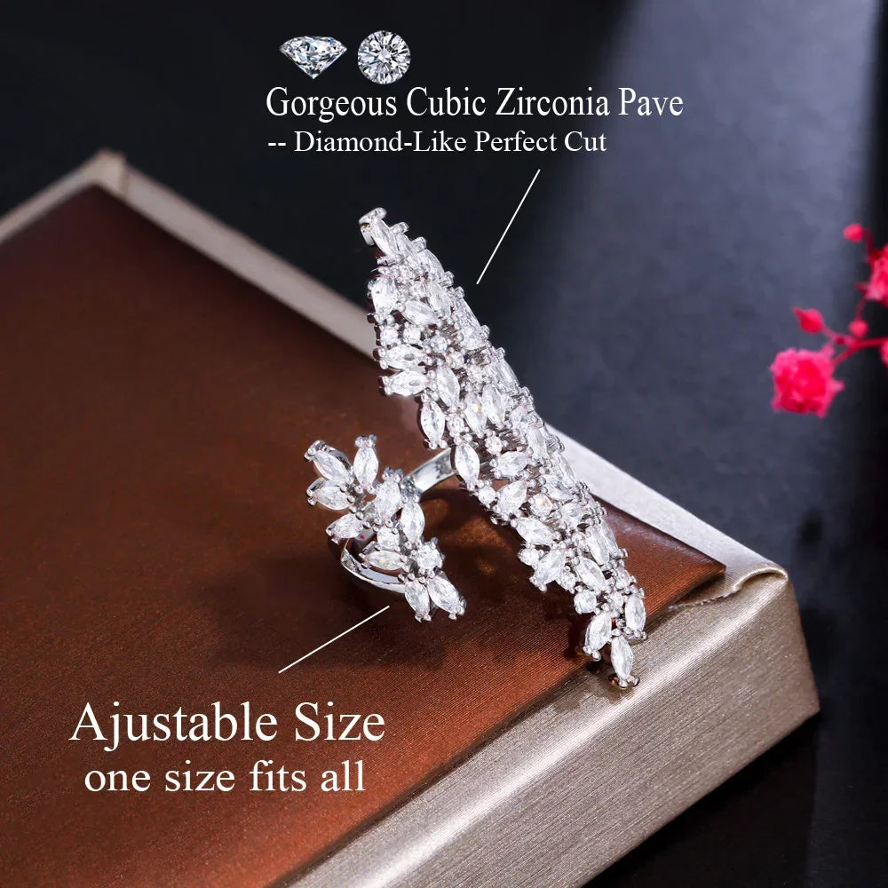 CWWZircons Adjustable Sparkly Big Chunky White Cubic Zirconia Pave Setting Women Party Engagement Long Finger Rings Jewelry R253