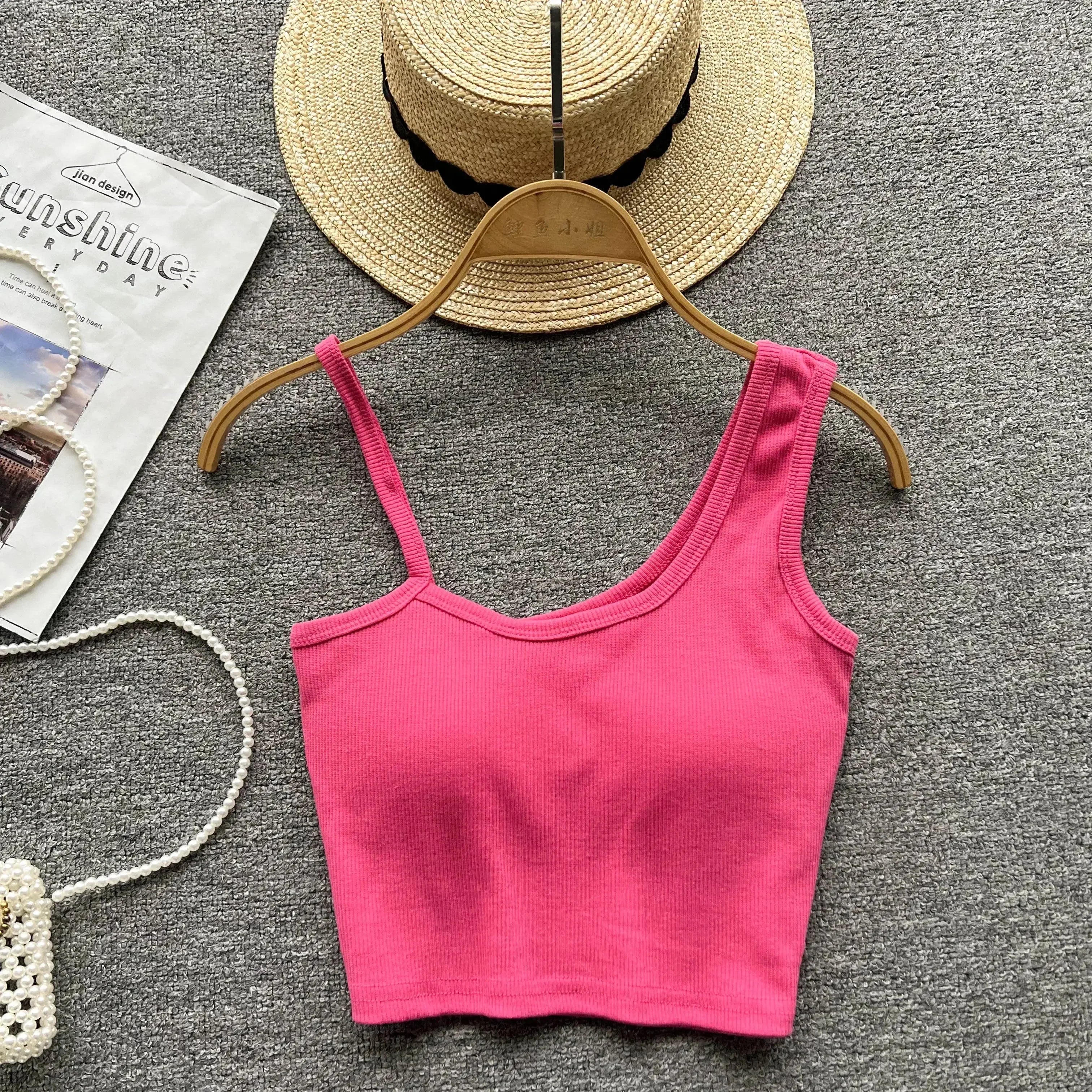 Strapless Western Style Skinny Tanks Camis for Women Summer Casual Solid Colours Female Corset Crop Tube Tops with Built In Bras