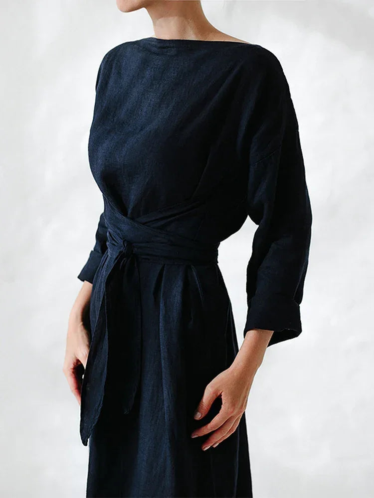 Janet Long Sleeve Linen Dress